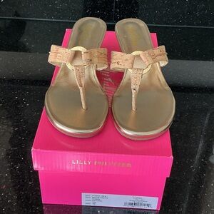 Lilly Pulitzer Gold and Tan Women's wedge Sandals